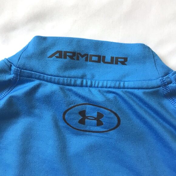 YXL Under Armour Cold Gear Fitted Shirt Mock Turtleneck Aqua Blue Black 1259678 - Picture 4 of 9